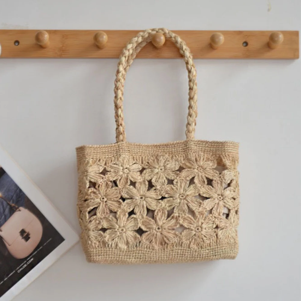 Art Craft Items - Bohemian Flower Straw Bag Tote Hollow